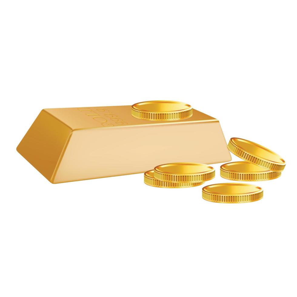 lingotto d'oro con monete d'oro vettore