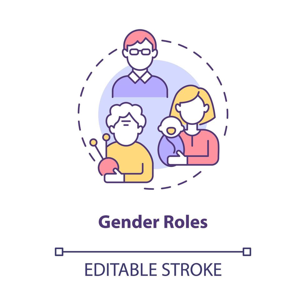 icona del concetto di ruoli di genere. norme morali per le persone uomo donna. partecipazione della persona nella comunità idea astratta illustrazione al tratto sottile. disegno a colori contorno vettoriale isolato. tratto modificabile