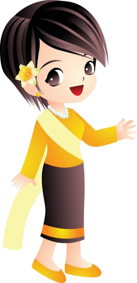 thaigirl cartone animato vector clipart carino kawaii