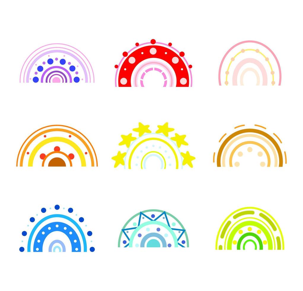 set di icone arcobaleno isolato doodle clipart illustrazione colorato vivaio elementi di design in stile scandinavo vettore