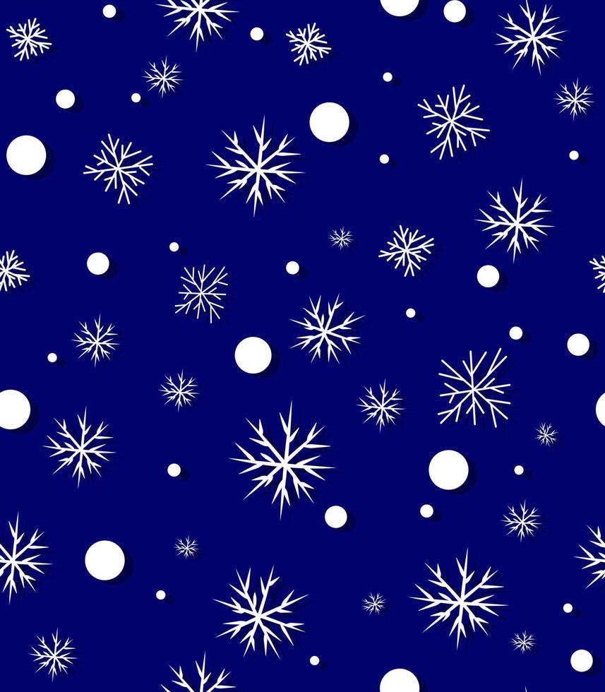 modello senza cuciture del fiocco di neve. disegno della carta del pacchetto regalo. stampa della stagione invernale vettoriale. sfondo di Natale neve blu. modello semplice dell'illustrazione di celebrazione del nuovo anno di dicembre. scarabocchiare disegno piatto. vettore