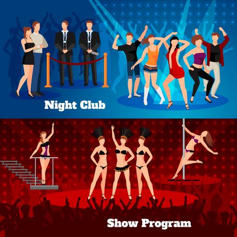 night club dance show 2 banner piatti vettore