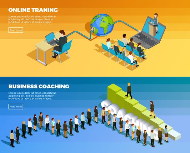 Insegne orizzontali isometriche di formazione aziendale vettore