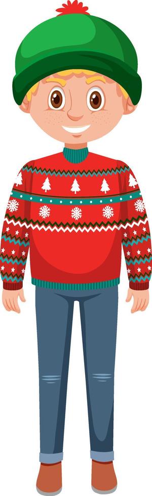 un ragazzo che indossa abiti natalizi invernali vettore