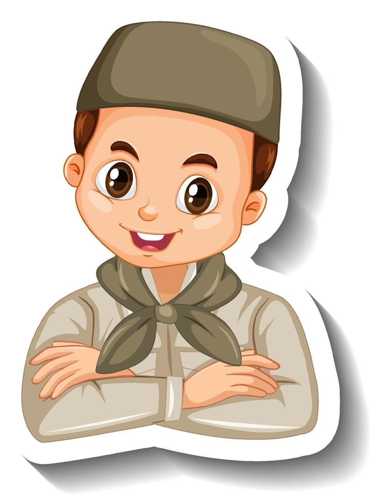 ragazzo musulmano in costume da safari adesivo personaggio dei cartoni animati vettore