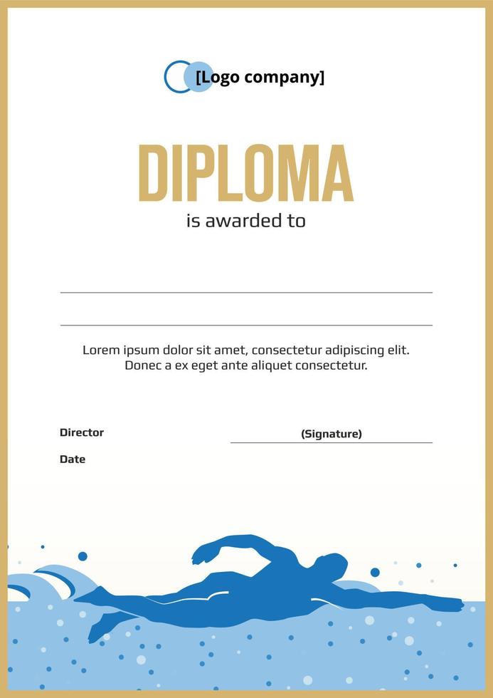 modello di diploma di gara di nuoto. diploma del vincitore di competizioni sportive, scientifiche ed educative. vettore