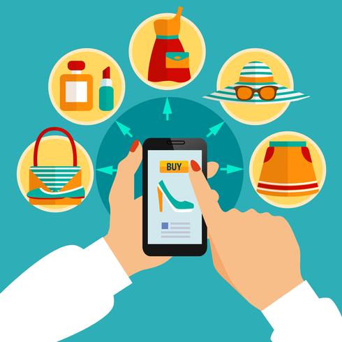Composizione app mobile online del negozio di abbigliamento online vettore