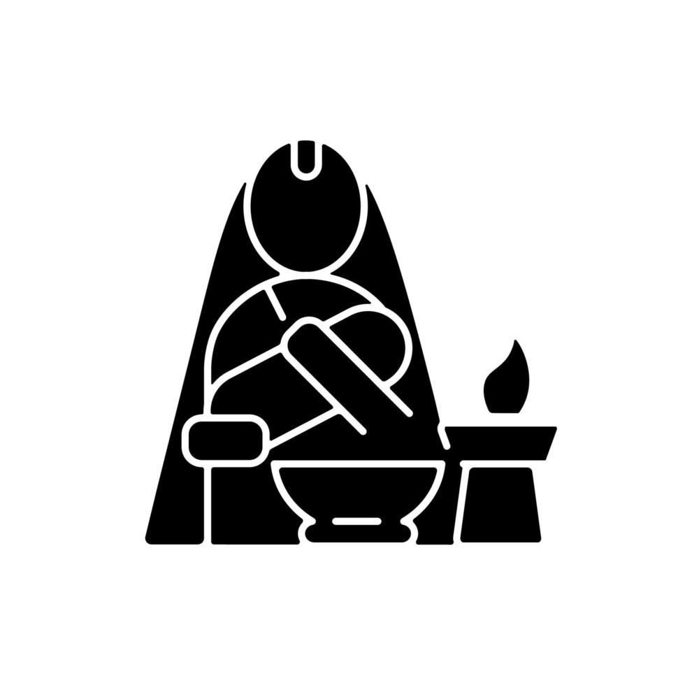 icona del glifo nero nwaran. cerimonia rituale nepalese. tradizione di denominazione del neonato. pratica rituale indù. dando il nome alla nascita. simbolo di sagoma su uno spazio bianco. illustrazione vettoriale isolato