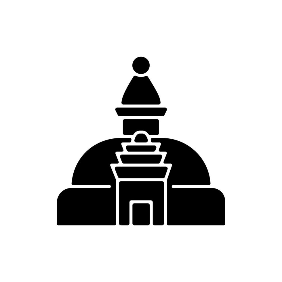 Swayambhu stupa icona del glifo nero. tempio delle scimmie. struttura cubica con occhi di Buddha. santuario santo nepalese per la preghiera. architettura nepalese. simbolo di sagoma su uno spazio bianco. illustrazione vettoriale isolato