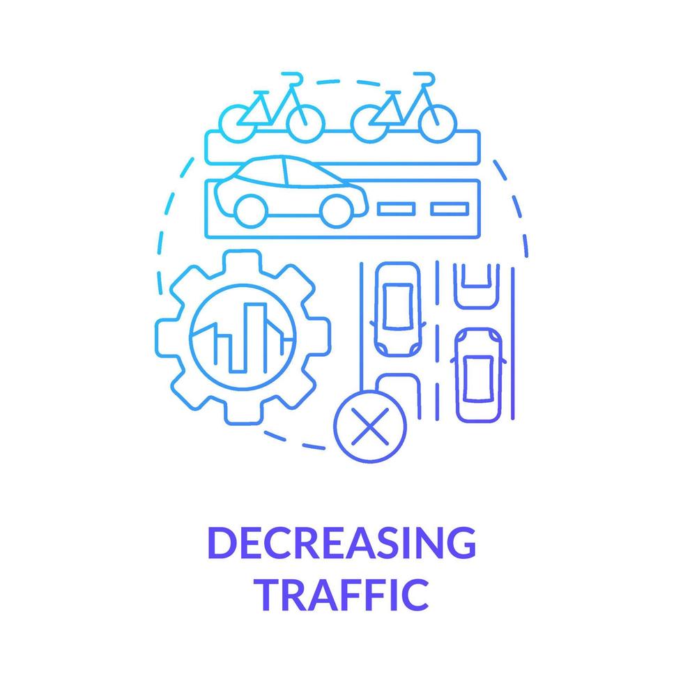 icona del concetto di gradiente blu di diminuzione del traffico. scooter sharing beneficio idea astratta linea sottile illustrazione. gestione del traffico urbano. mobilità intelligente. disegno a colori di contorno isolato vettoriale