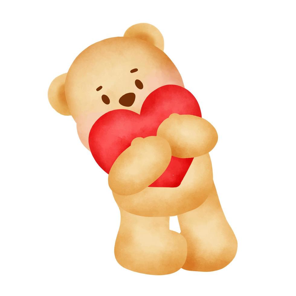 giorno di san valentino acquerello disegnato a mano con simpatico orso vettore