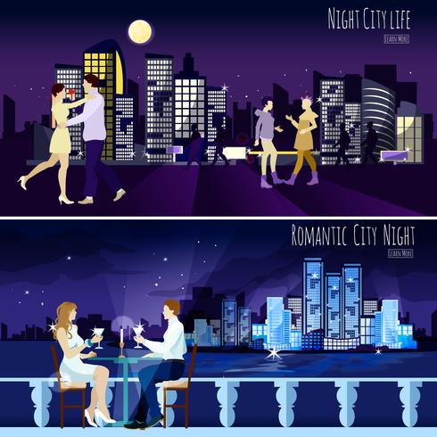 Set di banner City Nightscape Background 2 vettore