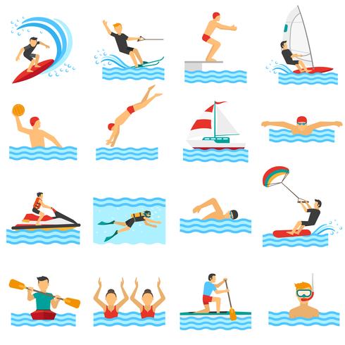 Icone decorative di sport acquatici vettore