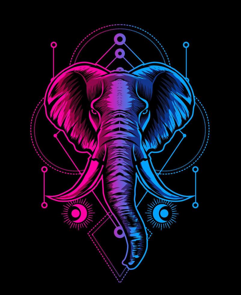 illustrazione testa di elefante con geometria sacra vettore