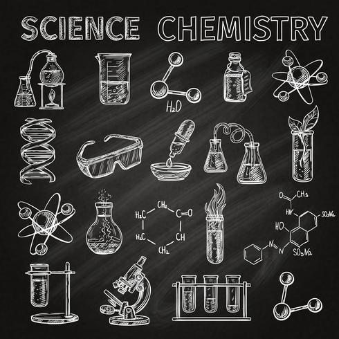 Set di icone di scienza e chimica vettore