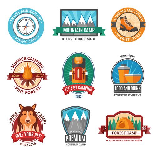 Set di emblema escursionistico vettore