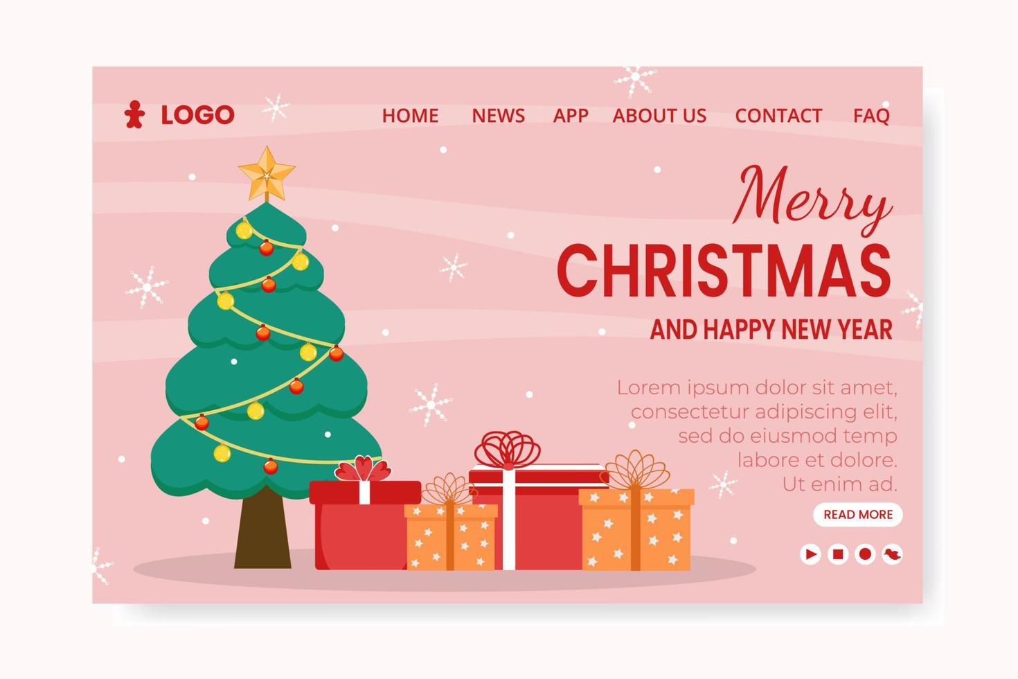 buon natale giorno landing page modello design piatto illustrazione modificabile di sfondo quadrato adatto per social media, carta, saluti e annunci web internet vettore