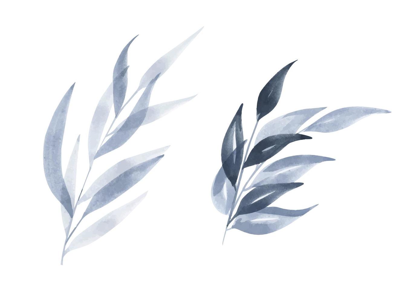 impostare elementi di design ad acquerello di foglie blu. illustrazione botanica. vettore