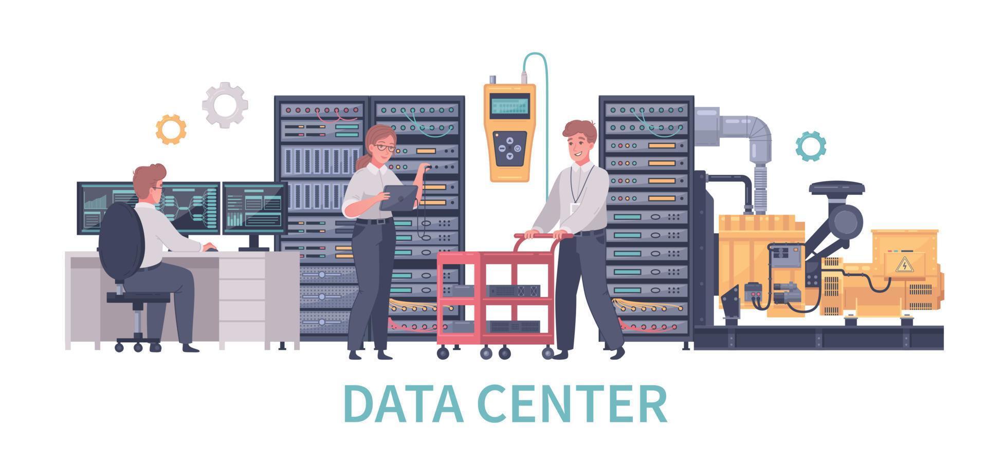 composizione del data center dei cartoni animati vettore