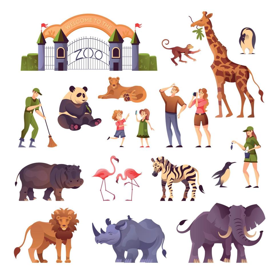 animali dello zoo insieme di persone vettore