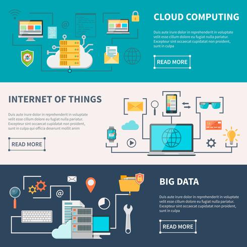 Set di banner orizzontali di tecnologie dell&#39;informazione vettore