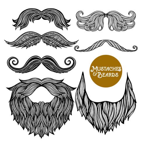 Set decorativo disegnato a mano barba e baffi vettore