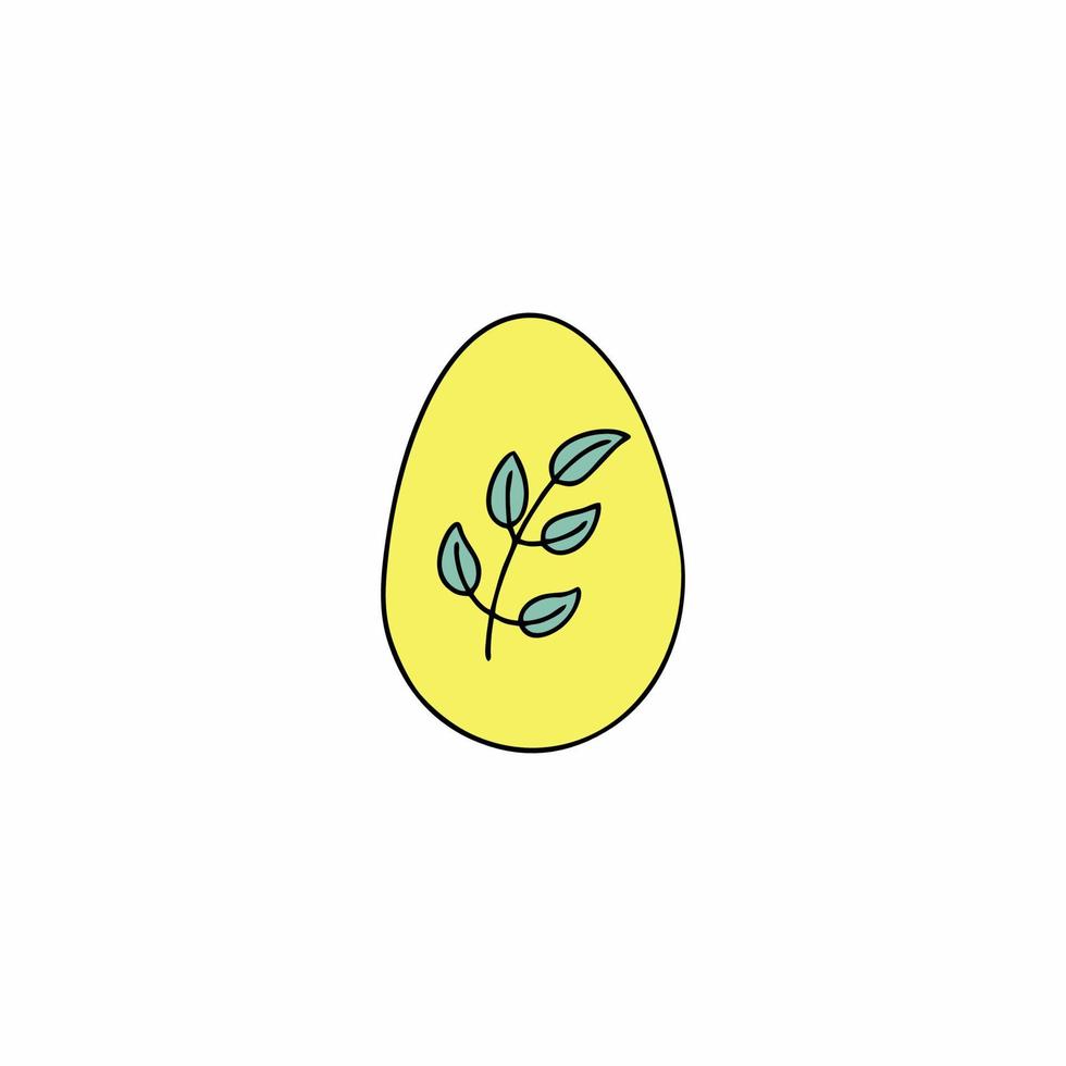 uovo di Pasqua giallo con un ramoscello. illustrazione vettoriale per le vacanze di Pasqua in stile doodle.