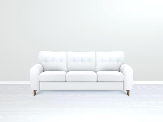 Interno con illustrazione del divano in pelle bianca vettore