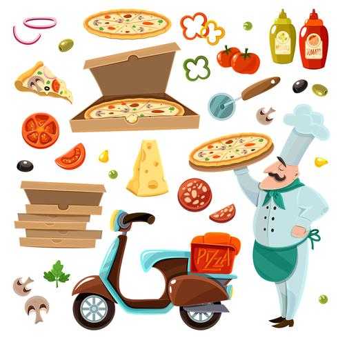 set di cartoni animati di pizza vettore