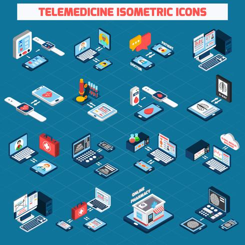 Set di icone isometriche di telemedicina vettore