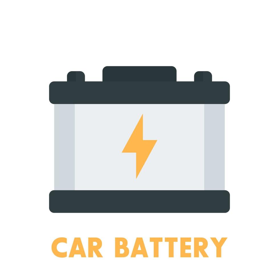 icona piatta della batteria dell'auto su bianco, illustrazione vettoriale