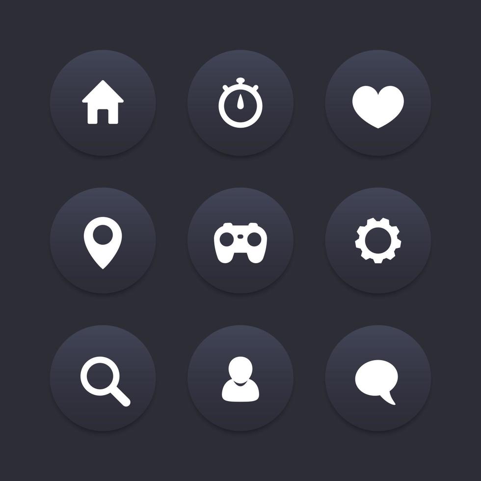 icone web di base, set scuro, illustrazione vettoriale