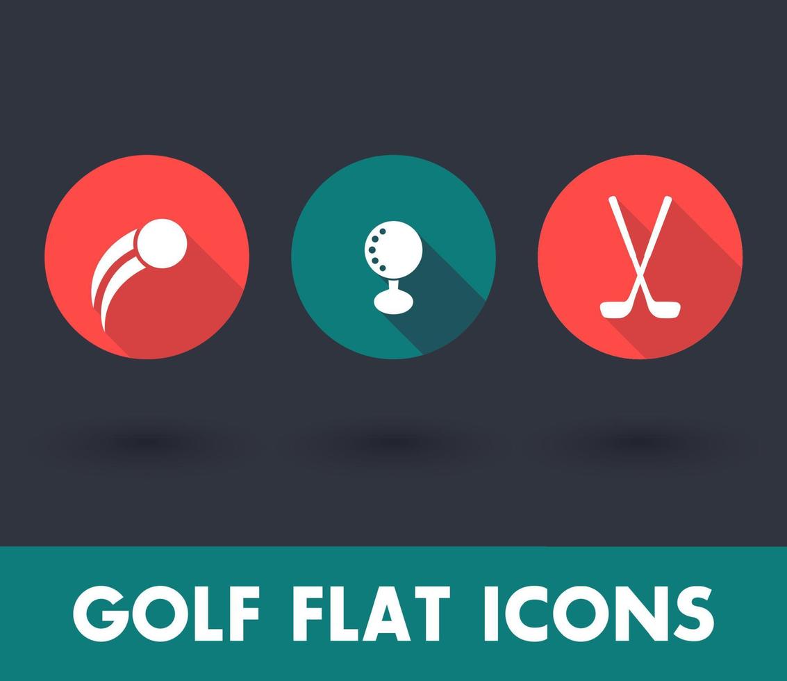 pallina da golf, mazze da golf incrociate, icone piatte da golf, illustrazione vettoriale