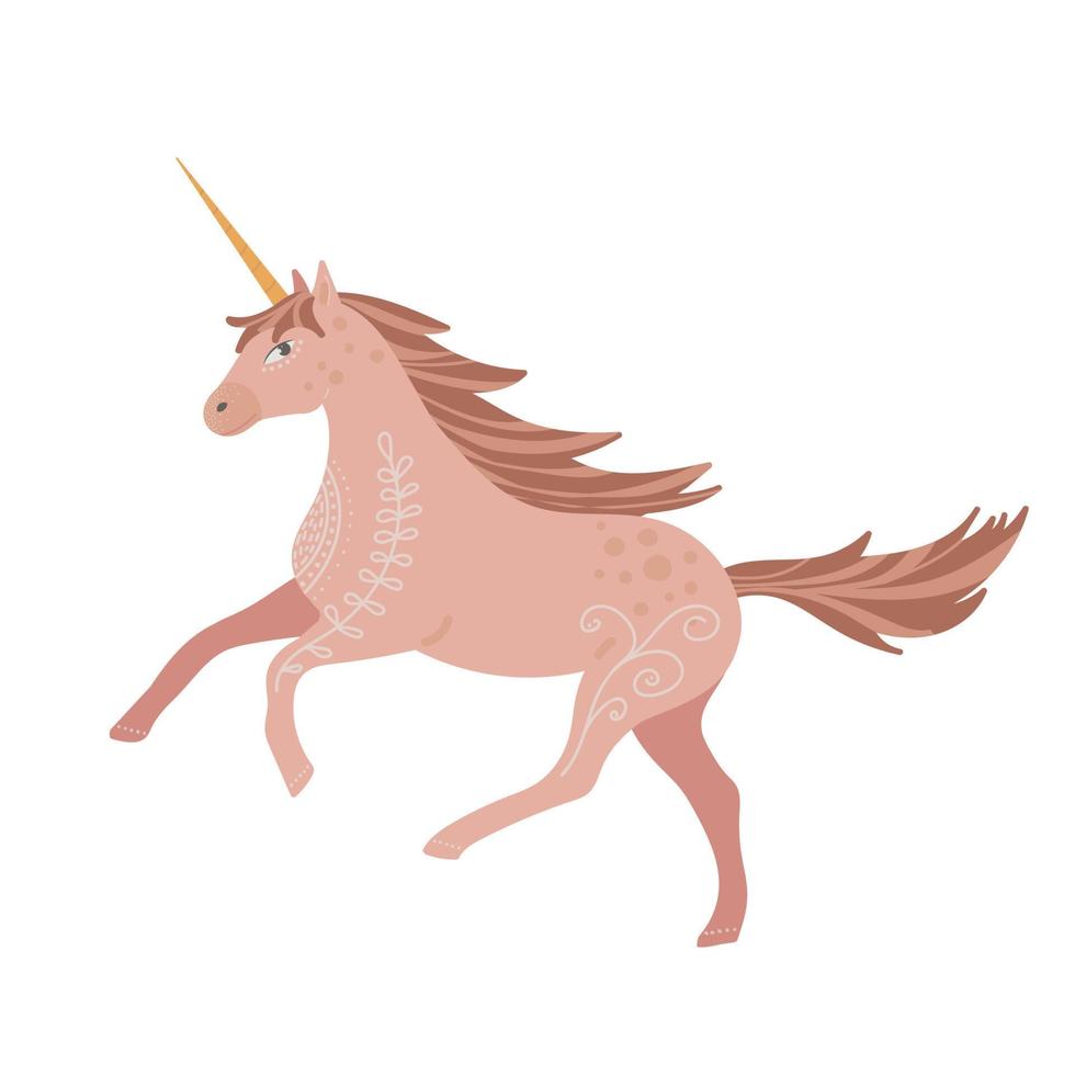 carino unicorno in stile arte popolare, illustrazione vettoriale. vettore