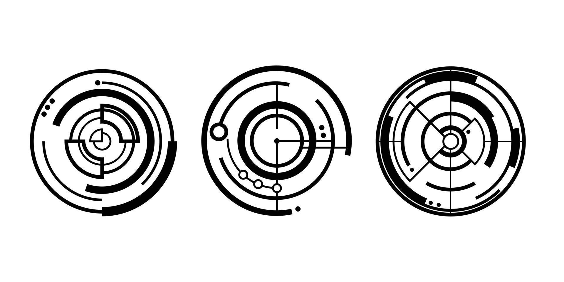 illustrazione di destinazione moderna in vari stili. target creativo formato in uno stile futuristico o cyber adatto al gioco digitale. cerchi bersaglio isolato su bianco. vettore