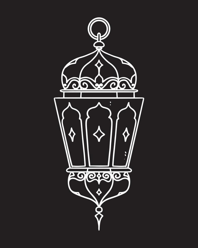 un'illustrazione di lanterna con un ornamento islamico isolato sul nero. disegno in stile lanterna araba per decorare il design a tema islamico come per il ramadan o l'eid. vettore