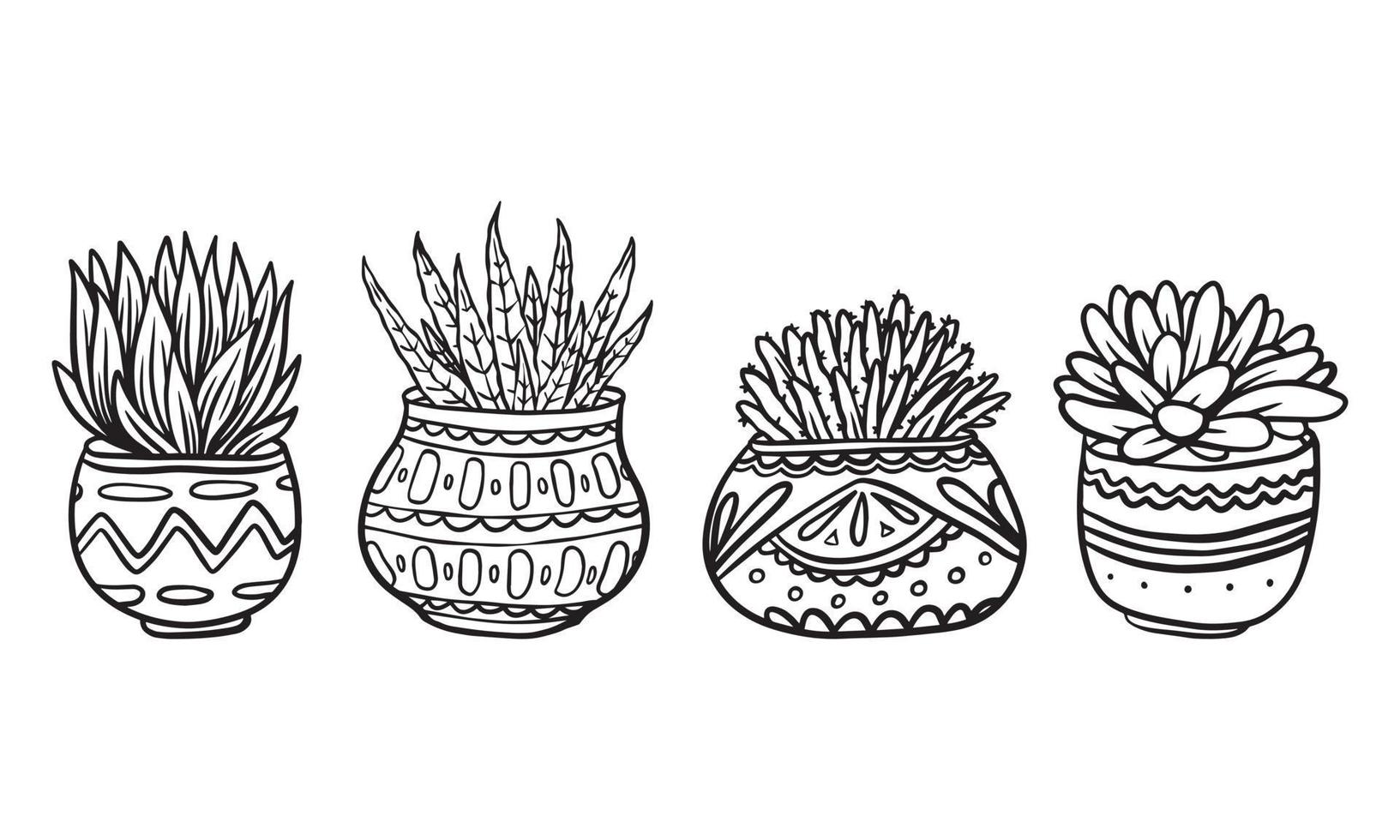 set di illustrazione vettoriale disegnata a mano di piante in vaso, elementi grafici isolati di piante per il design, pianta con foglie illustrazione per creare un design romantico o vintage.