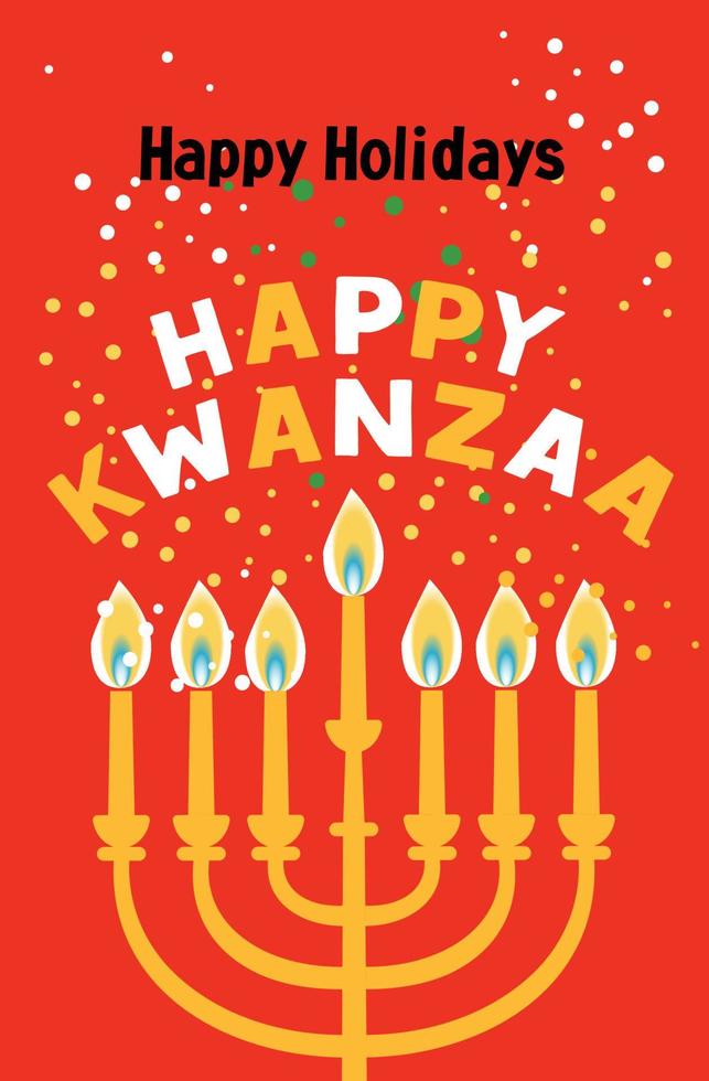 felice kwanzaa vettoriale illustrazione piatta candele su sfondo rosso con coriandoli. carta di design carino celebrazione africana.