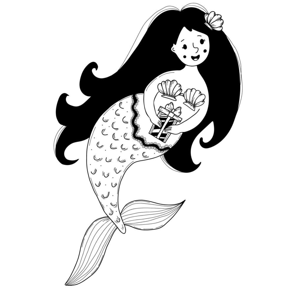 simpatica ragazza sirena. illustrazione vettoriale. elemento per il design e l'arredamento di scarabocchi a mano vettore