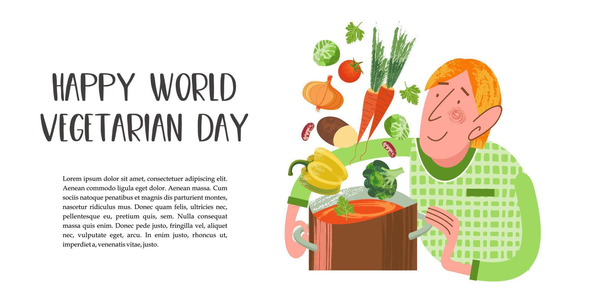 buona giornata mondiale vegetariana. illustrazione vettoriale con texture uniche disegnate a mano.