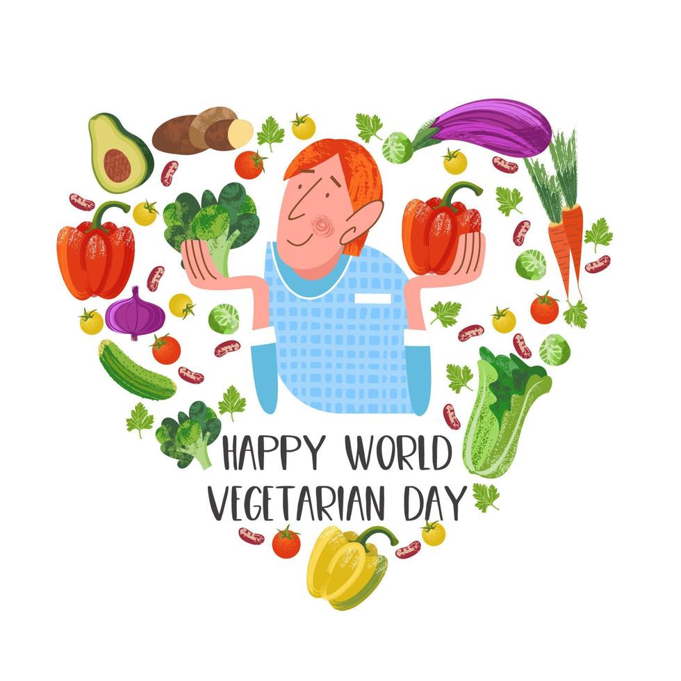 buona giornata mondiale vegetariana. illustrazione vettoriale con texture uniche disegnate a mano.