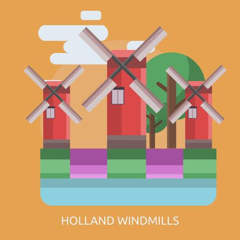 Progettazione concettuale dell&#39;illustrazione dei mulini a vento dell&#39;Olanda vettore