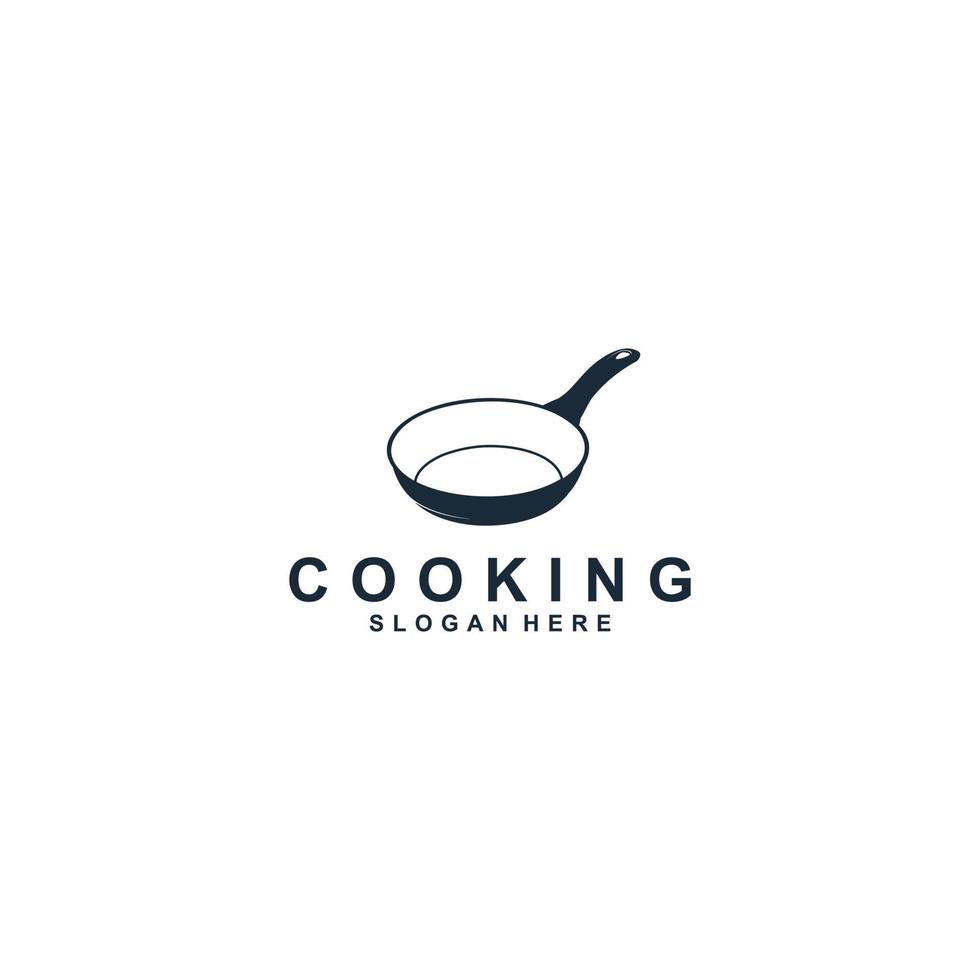 logo di cucina con illustrazione di padella vettore