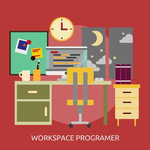 Progettazione concettuale dell&#39;illustrazione del programmatore dell&#39;area di lavoro vettore