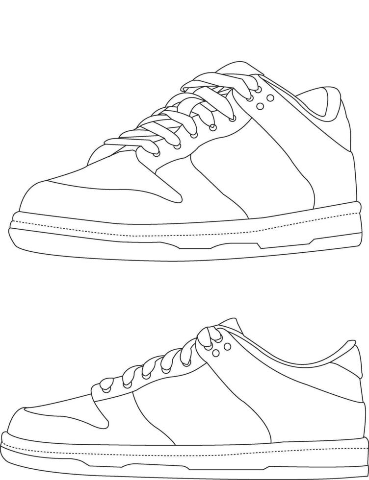 scarpe sneaker di gli sport e stili di vita, sneaker mano disegnato collezione, scarpa Linea artistica icona. nuovo scarpa illustrazione per sport e il branding design elemento, scarpe sneaker schema disegno vettore