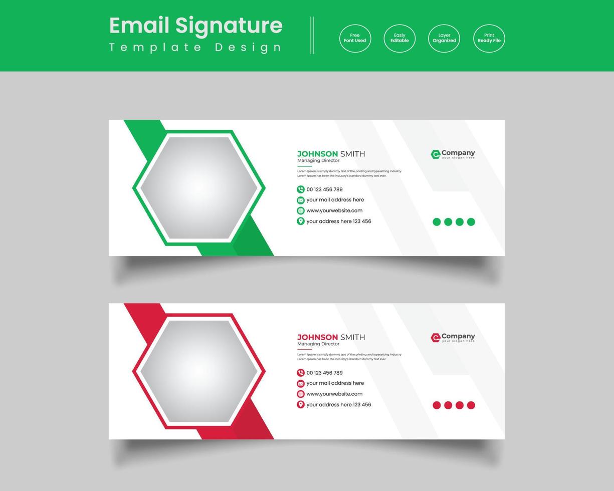 design del modello di firma e-mail aziendale aziendale, design del piè di pagina web vettore