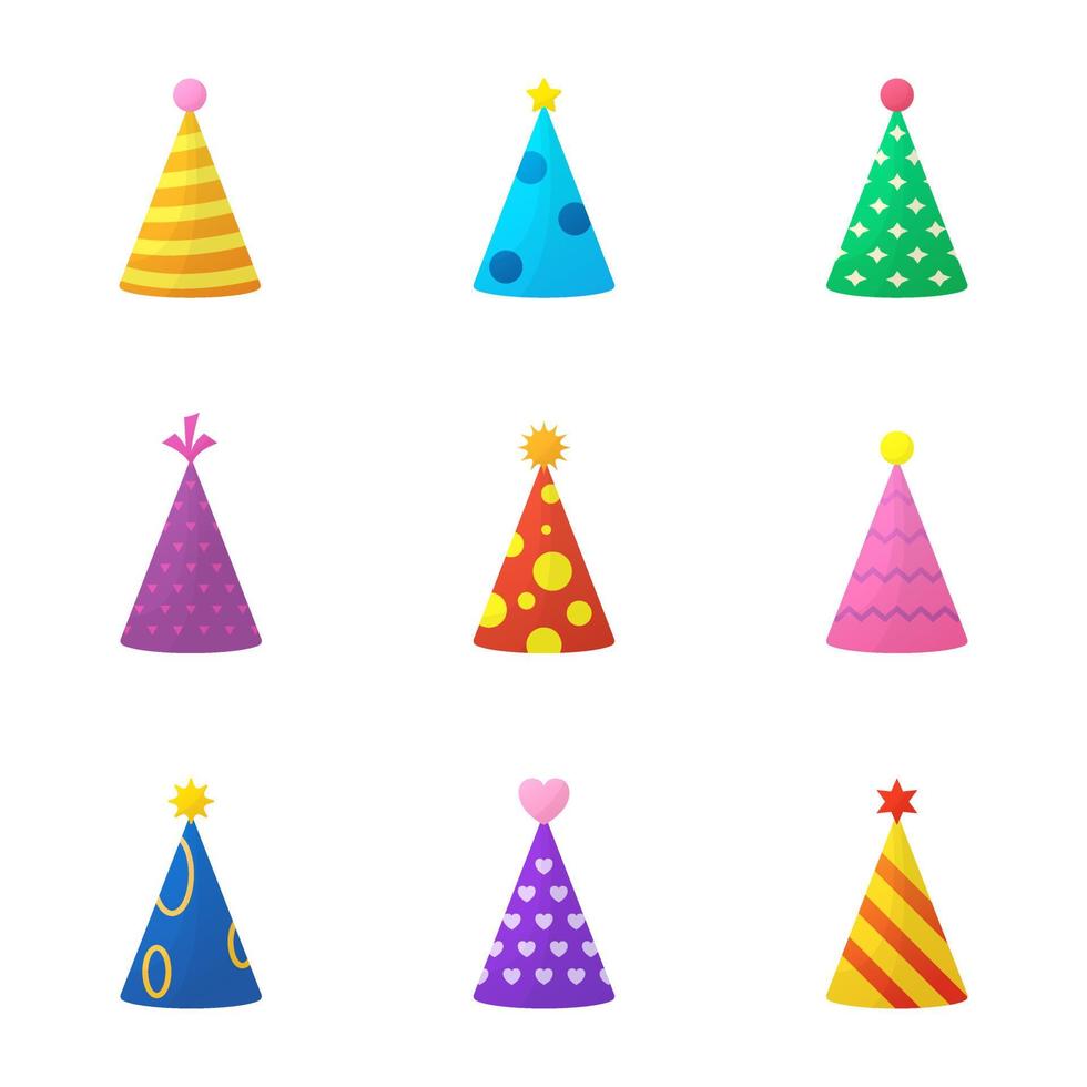 raccolta di illustrazioni colorate di cappelli per feste di compleanno vettore