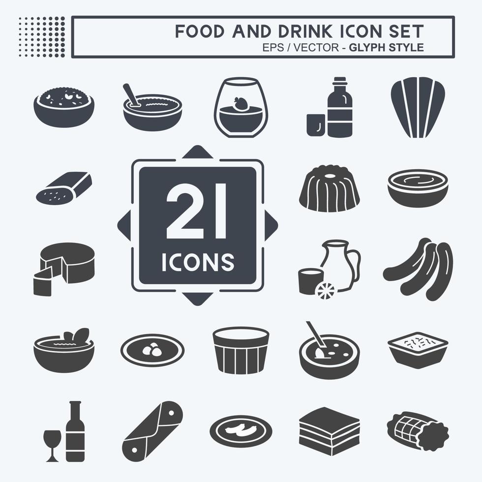 set di icone cibo e bevande - stile glifo - illustrazione semplice, tratto modificabile vettore