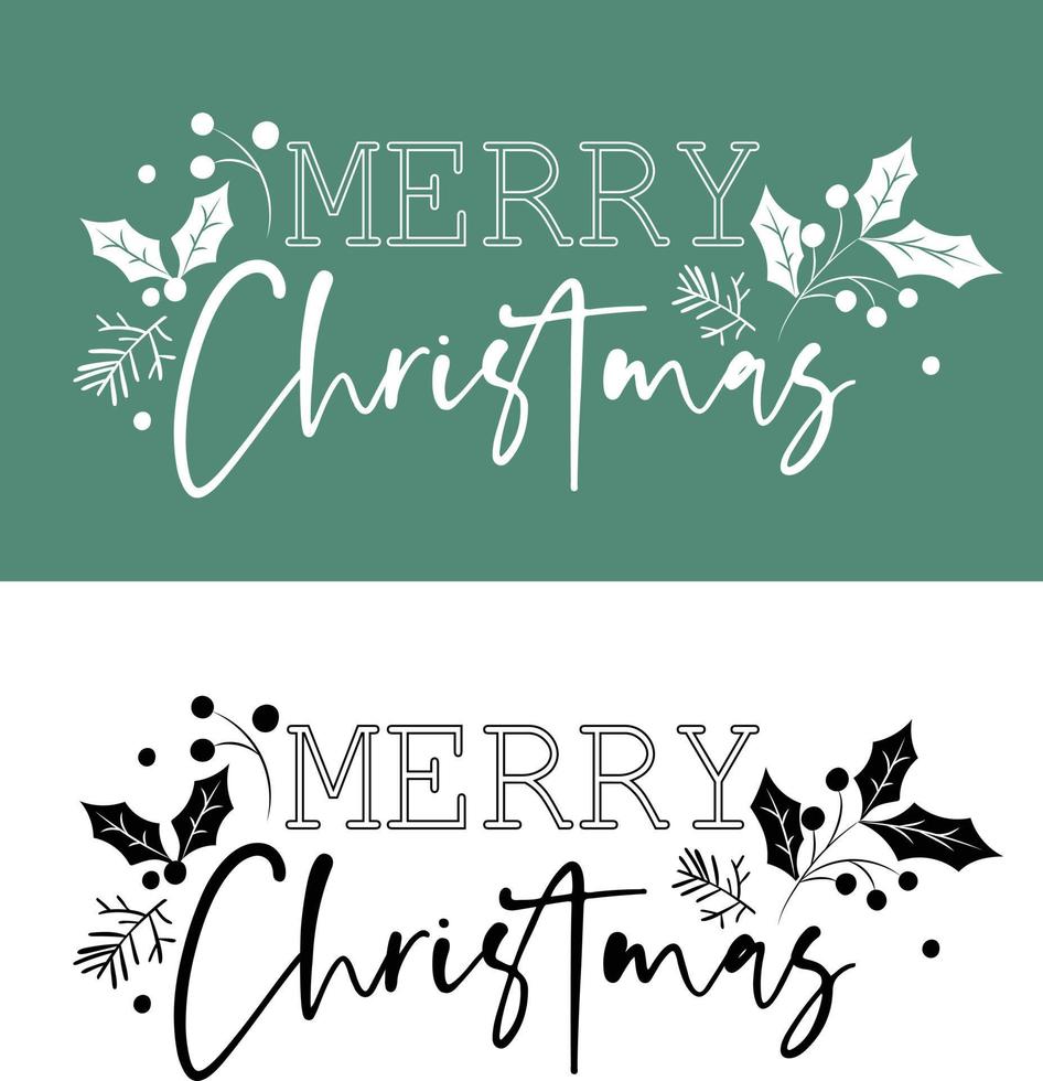 buon natale con foglie e bacche design decorativo per il posizionamento dell'icona, per biglietto di natale, stampa, decorazione, scrapbooking, invito, stencil, adesivo, carta da parati, confezione regalo vettore