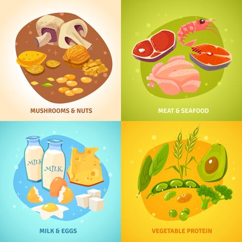 Protein Food Concept 4 Icons square vettore